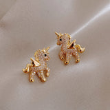 2021 New Cute Animal Stud Earrings for Women Temperament Horse Kitten Owl Pearl Rhinestone Earring Girls Birthday Party Jewelry daiiibabyyy