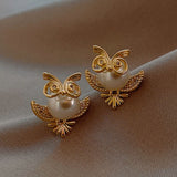 2021 New Cute Animal Stud Earrings for Women Temperament Horse Kitten Owl Pearl Rhinestone Earring Girls Birthday Party Jewelry daiiibabyyy