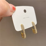 Punk Gold Rhinestone Safety Pin Stud Earrings Crystal Paper Clip Geometric Earrings for Women daiiibabyyy