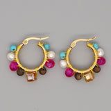 Go2Boho Beads Ear Ring Hoop Earrings Bohemian Natural Stone Pendiente Boho Jewelry 2021 Women Earrings Stainless Steel Circle daiiibabyyy