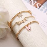 Fashion Pink Butterfly Anklets Set For Women Cute Gold Letter Angel Chain Anklet Foot Ankle Bracelet Summer Beach Jewelry daiiibabyyy