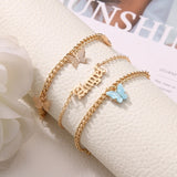 Fashion Pink Butterfly Anklets Set For Women Cute Gold Letter Angel Chain Anklet Foot Ankle Bracelet Summer Beach Jewelry daiiibabyyy