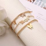 Fashion Pink Butterfly Anklets Set For Women Cute Gold Letter Angel Chain Anklet Foot Ankle Bracelet Summer Beach Jewelry daiiibabyyy