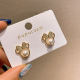 Korean Crystal Pearl Stud Earrings For Women Simple Bow Small Earring Fashion Ear Jewelry Wedding Gift Mujer Boucle D'oreille daiiibabyyy