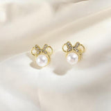 Korean Crystal Pearl Stud Earrings For Women Simple Bow Small Earring Fashion Ear Jewelry Wedding Gift Mujer Boucle D'oreille daiiibabyyy