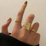 7PCS/SET Korea Fashion Mixed Minimalist Ring Set Geometric Round Metal Gold Silver Color Cuff Open Rings Jewelry For Women daiiibabyyy