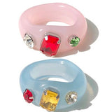 New Korean Artistic Irregular Geometric Colorful Transparent Crystal Rhinestones Acrylic Ring for Women Jewelry daiiibabyyy