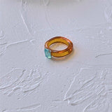 New Korean Artistic Irregular Geometric Colorful Transparent Crystal Rhinestones Acrylic Ring for Women Jewelry daiiibabyyy