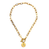 Stainless Steel Paper Clip Link Chain Customize Letter Initial Alphabet Pendant Necklace For Women Toggle Choker Name Jewelry daiiibabyyy