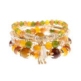 Retro Style 4 Pcs/Lot Bracelet Set  Color Natural Stone Beaded Resin Pendant Chain Decoration Pulseras Jewelry For Girls Schmuck daiiibabyyy
