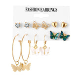 FNIO Women's Earrings Set Pearl Earrings For Women Bohemian Fashion Jewelry  Geometric Crystal Heart Stud Earrings daiiibabyyy
