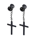 New Popular 1Pair Stainless Steel Ear Stud/Ear Clip Dangle Earrings For Men/Women Punk Black Piercing Fake Earrings Jewelry Gift daiiibabyyy