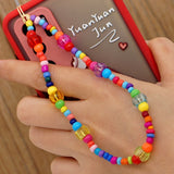 HangZhi 2021 New Acrylic Smile Flower Beads Chain for Mobile Phone Anti-lost Cord Strap Wristband Bracelet Multi-use Lanyard daiiibabyyy