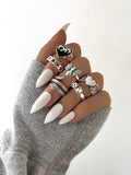 Stillgirl 6Pcs Punk Silver Color Flame Heart Rings for Women Goth Kpop Snake Bee Dice Animal Unisex Couple Fashion Jewelry Gift daiiibabyyy