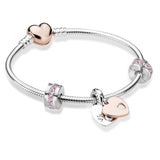 BRACE CO European Heart-shaped Pendant Charm Bracelet Fit Women's Jewellery Snake Chain Rose Gold Metal Fashion Fine Bracelets daiiibabyyy