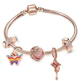 BRACE CO European Heart-shaped Pendant Charm Bracelet Fit Women's Jewellery Snake Chain Rose Gold Metal Fashion Fine Bracelets daiiibabyyy