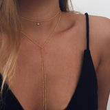 2021 Simple Gold Silver Color Chain Choker Necklace Long Beads Tassel Chocker Necklaces For Women collar collier ras du cou daiiibabyyy