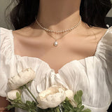 SUMENG 2021 New Fashion Kpop Pearl Choker Necklace Cute Double Layer Chain Pendant For Women Jewelry Girl Gift daiiibabyyy