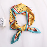 Sweet Love Print Women Small Silk Scarf Handle Bag Ribbons Female Head Scarves Sharp angle Green  90*10cm daiiibabyyy