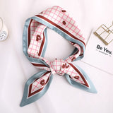 Sweet Love Print Women Small Silk Scarf Handle Bag Ribbons Female Head Scarves Sharp angle Green  90*10cm daiiibabyyy