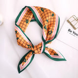 Sweet Love Print Women Small Silk Scarf Handle Bag Ribbons Female Head Scarves Sharp angle Green  90*10cm daiiibabyyy