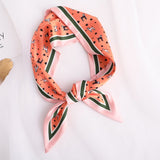 Sweet Love Print Women Small Silk Scarf Handle Bag Ribbons Female Head Scarves Sharp angle Green  90*10cm daiiibabyyy