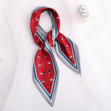 Sweet Love Print Women Small Silk Scarf Handle Bag Ribbons Female Head Scarves Sharp angle Green  90*10cm daiiibabyyy
