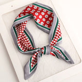 Sweet Love Print Women Small Silk Scarf Handle Bag Ribbons Female Head Scarves Sharp angle Green  90*10cm daiiibabyyy