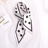 Sweet Love Print Women Small Silk Scarf Handle Bag Ribbons Female Head Scarves Sharp angle Green  90*10cm daiiibabyyy