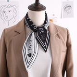 Sweet Love Print Women Small Silk Scarf Handle Bag Ribbons Female Head Scarves Sharp angle Green  90*10cm daiiibabyyy
