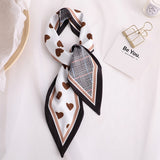 Sweet Love Print Women Small Silk Scarf Handle Bag Ribbons Female Head Scarves Sharp angle Green  90*10cm daiiibabyyy