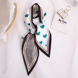 Sweet Love Print Women Small Silk Scarf Handle Bag Ribbons Female Head Scarves Sharp angle Green  90*10cm daiiibabyyy