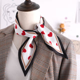 Sweet Love Print Women Small Silk Scarf Handle Bag Ribbons Female Head Scarves Sharp angle Green  90*10cm daiiibabyyy