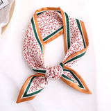 Sweet Love Print Women Small Silk Scarf Handle Bag Ribbons Female Head Scarves Sharp angle Green  90*10cm daiiibabyyy