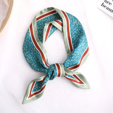 Sweet Love Print Women Small Silk Scarf Handle Bag Ribbons Female Head Scarves Sharp angle Green  90*10cm daiiibabyyy