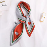 Sweet Love Print Women Small Silk Scarf Handle Bag Ribbons Female Head Scarves Sharp angle Green  90*10cm daiiibabyyy