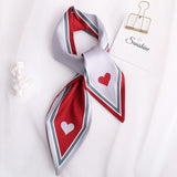 Sweet Love Print Women Small Silk Scarf Handle Bag Ribbons Female Head Scarves Sharp angle Green  90*10cm daiiibabyyy