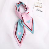 Sweet Love Print Women Small Silk Scarf Handle Bag Ribbons Female Head Scarves Sharp angle Green  90*10cm daiiibabyyy