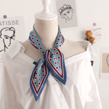 Sweet Love Print Women Small Silk Scarf Handle Bag Ribbons Female Head Scarves Sharp angle Green  90*10cm daiiibabyyy