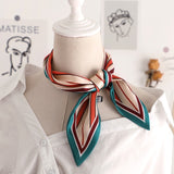 Sweet Love Print Women Small Silk Scarf Handle Bag Ribbons Female Head Scarves Sharp angle Green  90*10cm daiiibabyyy