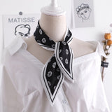 Sweet Love Print Women Small Silk Scarf Handle Bag Ribbons Female Head Scarves Sharp angle Green  90*10cm daiiibabyyy