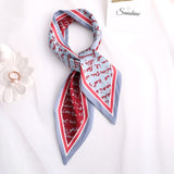 Sweet Love Print Women Small Silk Scarf Handle Bag Ribbons Female Head Scarves Sharp angle Green  90*10cm daiiibabyyy