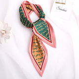 Sweet Love Print Women Small Silk Scarf Handle Bag Ribbons Female Head Scarves Sharp angle Green  90*10cm daiiibabyyy
