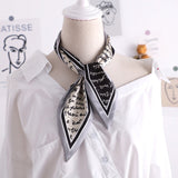 Sweet Love Print Women Small Silk Scarf Handle Bag Ribbons Female Head Scarves Sharp angle Green  90*10cm daiiibabyyy