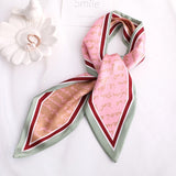 Sweet Love Print Women Small Silk Scarf Handle Bag Ribbons Female Head Scarves Sharp angle Green  90*10cm daiiibabyyy