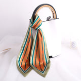 Sweet Love Print Women Small Silk Scarf Handle Bag Ribbons Female Head Scarves Sharp angle Green  90*10cm daiiibabyyy