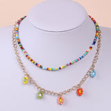 2 Pcs/Set Bohemian Multicolor Beaded Necklaces For Women Boho Gold Color Metal Chain Handmade Beads Flower Necklace Jewelry daiiibabyyy