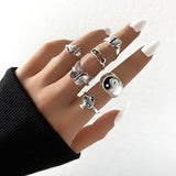 Aprilwell 6 PCs Gothic Silver Color Ring Set For Women Aesthetic 2021 Costume Retro Jewelry Anxiety Chunky Gadgets Free Shipping daiiibabyyy
