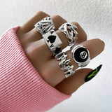 Aprilwell 6 PCs Gothic Silver Color Ring Set For Women Aesthetic 2021 Costume Retro Jewelry Anxiety Chunky Gadgets Free Shipping daiiibabyyy