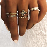 8pcs/sets Bohemian Geometric Rings Sets Clear Crystal Stone Gold Chain Opening Rings For Women Jewelry Accessories Gifts daiiibabyyy